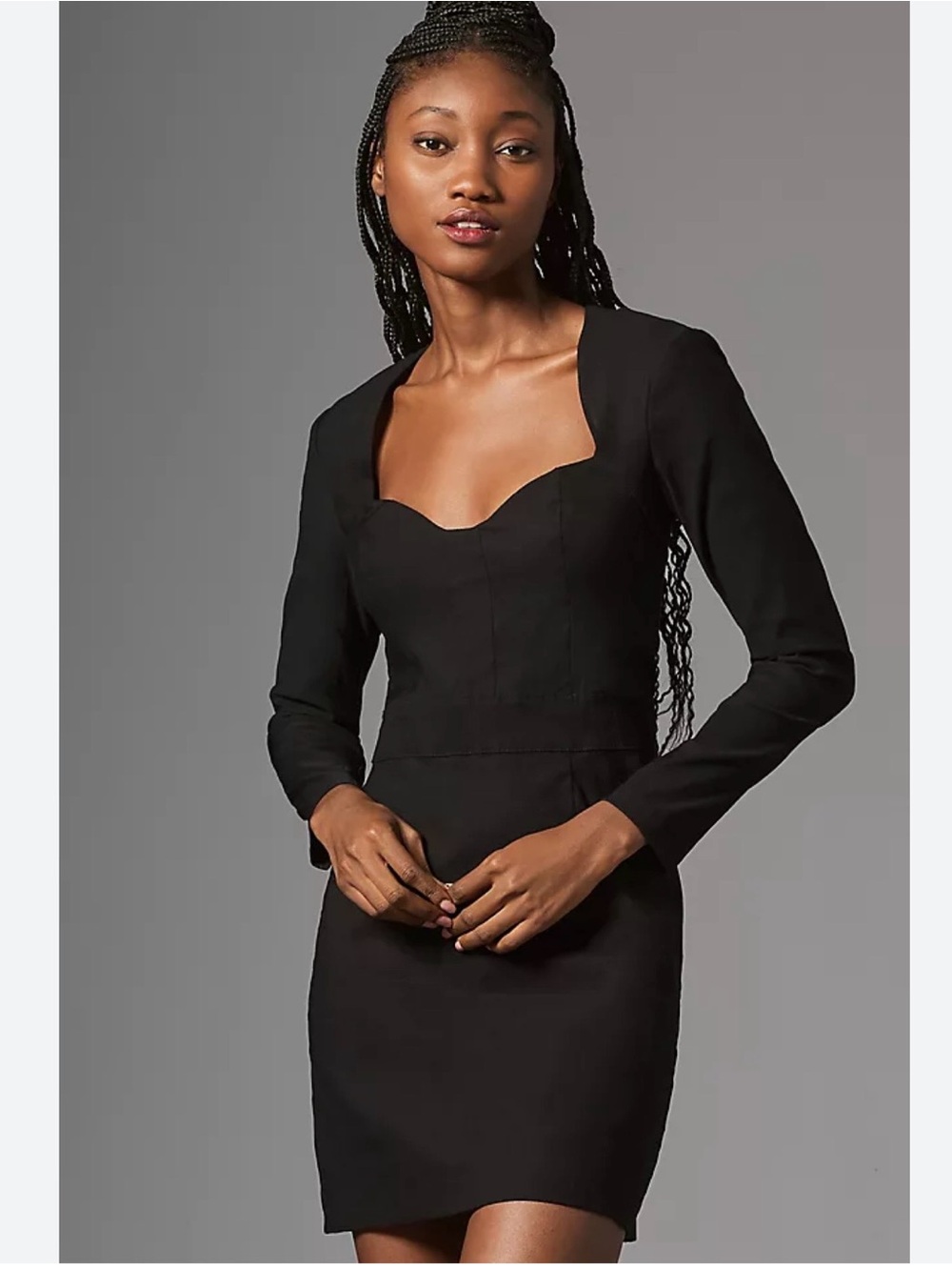 Anthropologie Black Long-Sleeve Sweetheart Neck Dress NWT